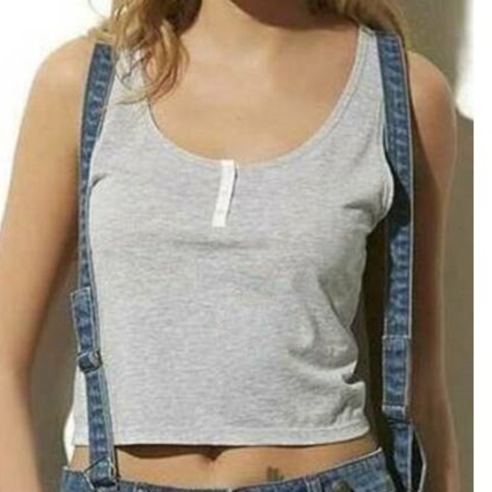 Adam Levine Tank Top Womens M Gray Henley Crop Top Jersey Knit Scoop Shirt